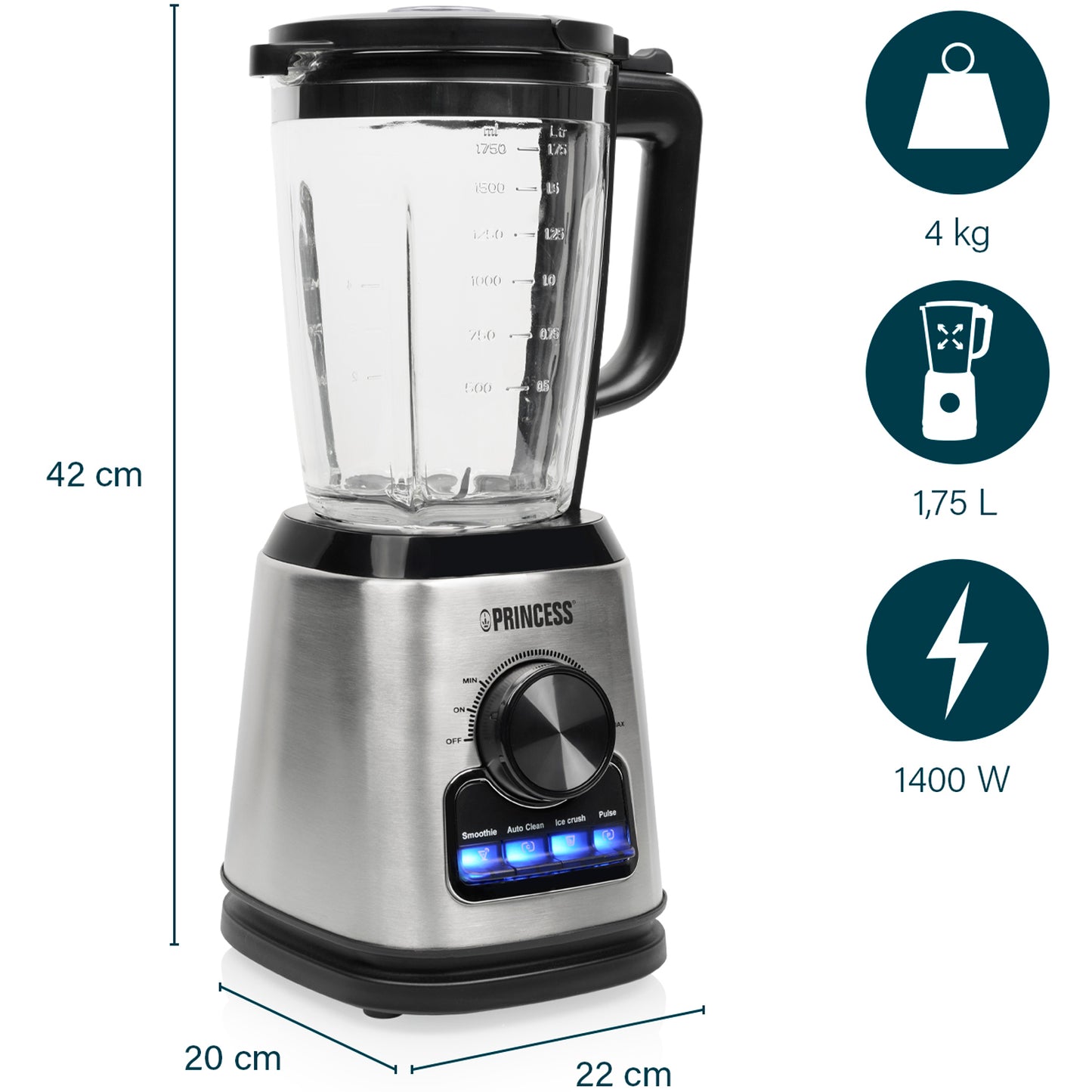 Princess Mixer 212094 Blender Solid Pro 1400 Watt 1,75 L-Scandikitchen