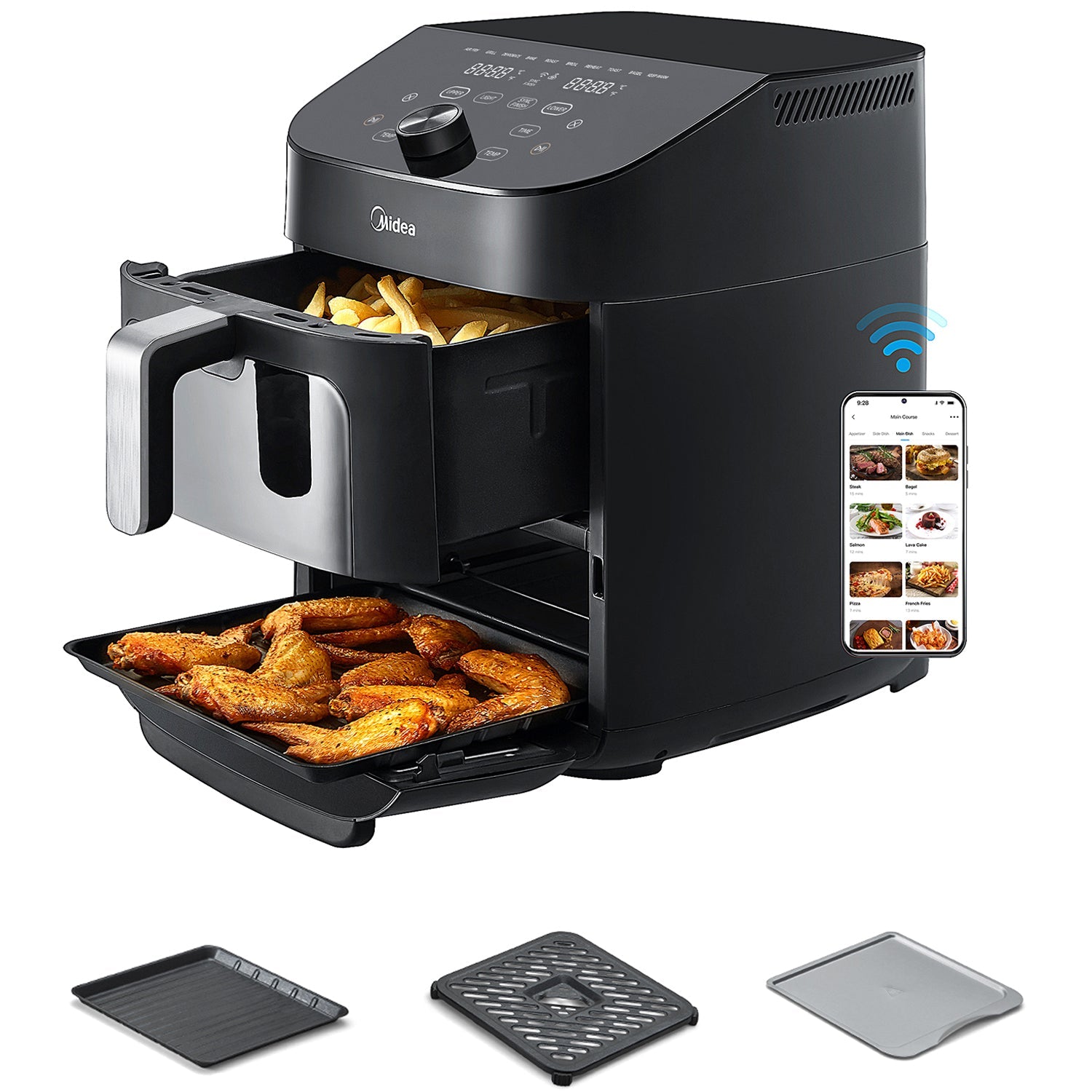 Midea Airfryer 2 i 1 Kombination med Ugn 6,4 + 4,4 L 1850W Svart - Scandikitchen